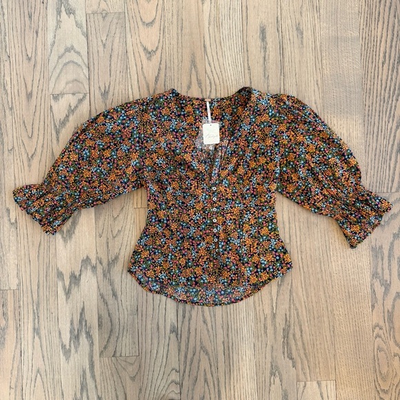 NWT Free People I Found You Floral Button-Up Women's Puff Sleeve Top Size XS - Picture 5 of 16